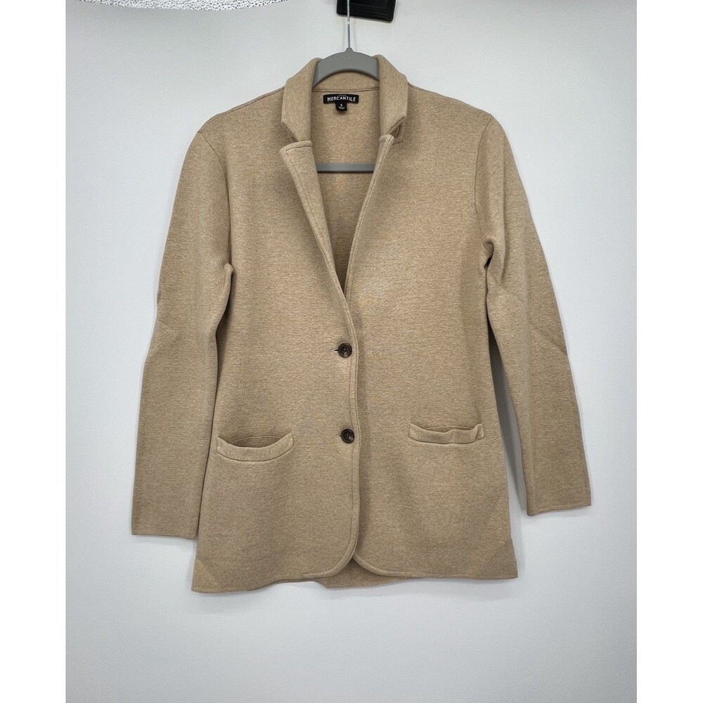 J Crew Mercantile Womens Knit Sweater Blazer Sz S Camel Preppy Minimalist Layers